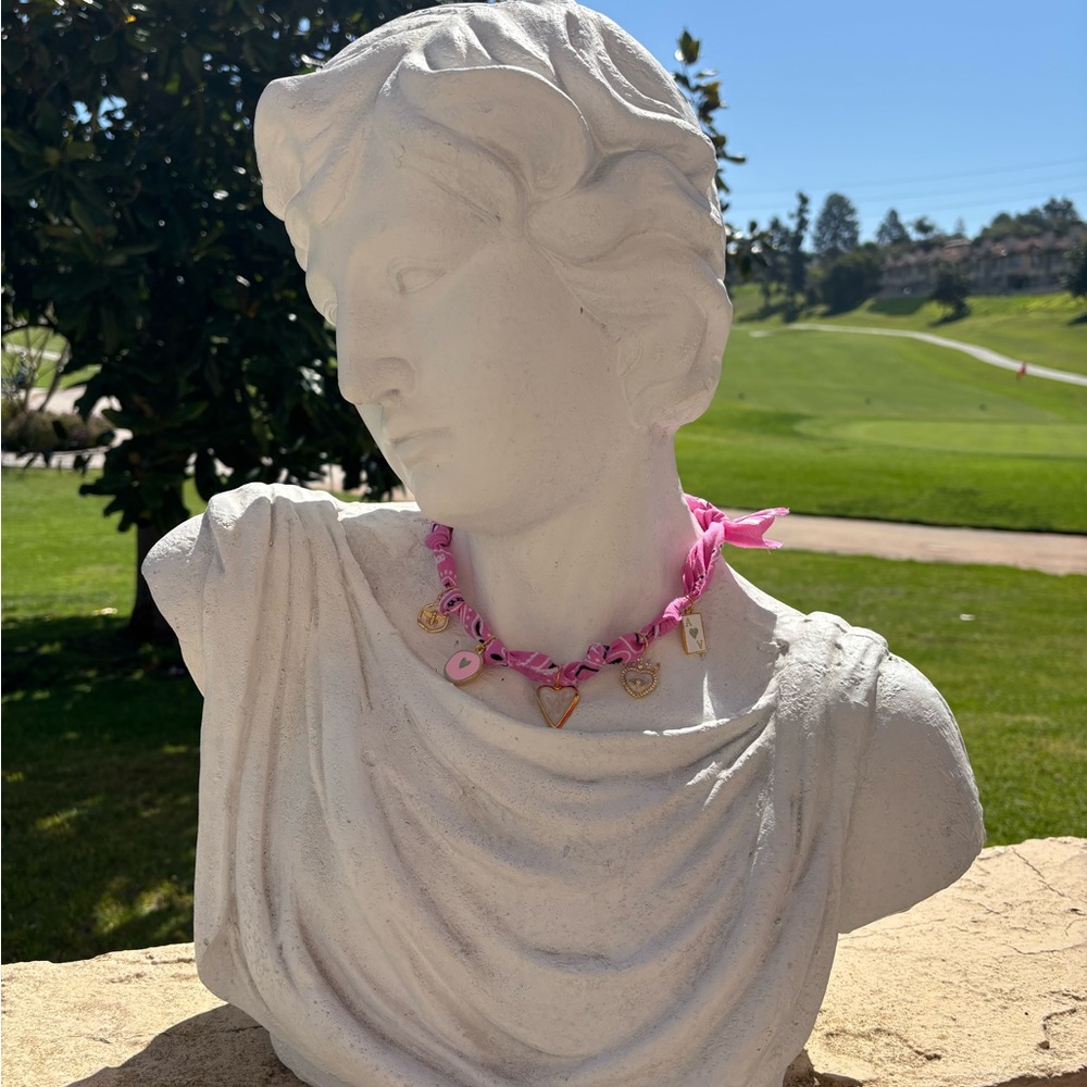 Pink Bandana Gold Charm Necklace